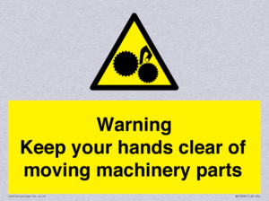 Warning - Keep your hands clear of moving machinery parts